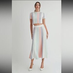 EB Luxe Women's M Striped Pastel Knit Crop Top & Midi Skirt Set- NWOT